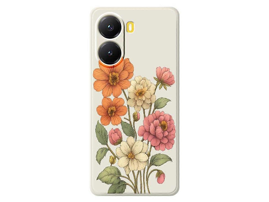 Capa Tkdaddy Para Xiaomi Redmi Turbo 4 5g / Poco X7 Pro 5g Com Estampa De Flores Lindas E Bordas Retas Em Tpu, Capa Traseira Bege