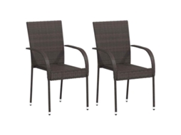 Cadeiras De Exterior Empilháveis 2 Pcs Vime Pe Castanho Dkd Home Decor