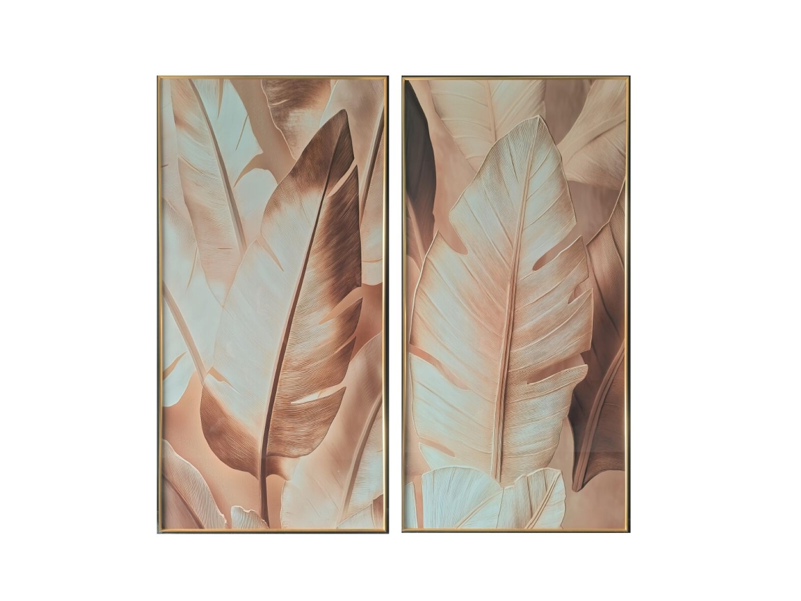Pintura Home Esprit Castanho Dourado Folhas 80 X 3,5 X 160 Cm (2 Unidades)