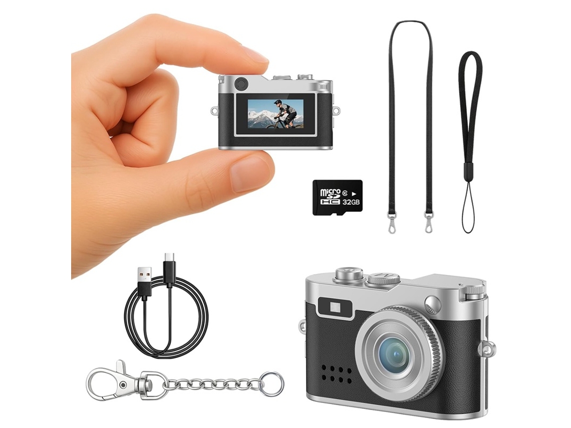 Mini Câmera de Chaveiro 20g Retro 1080p Tela de 0,96" 32gb JYTGALX (preta)