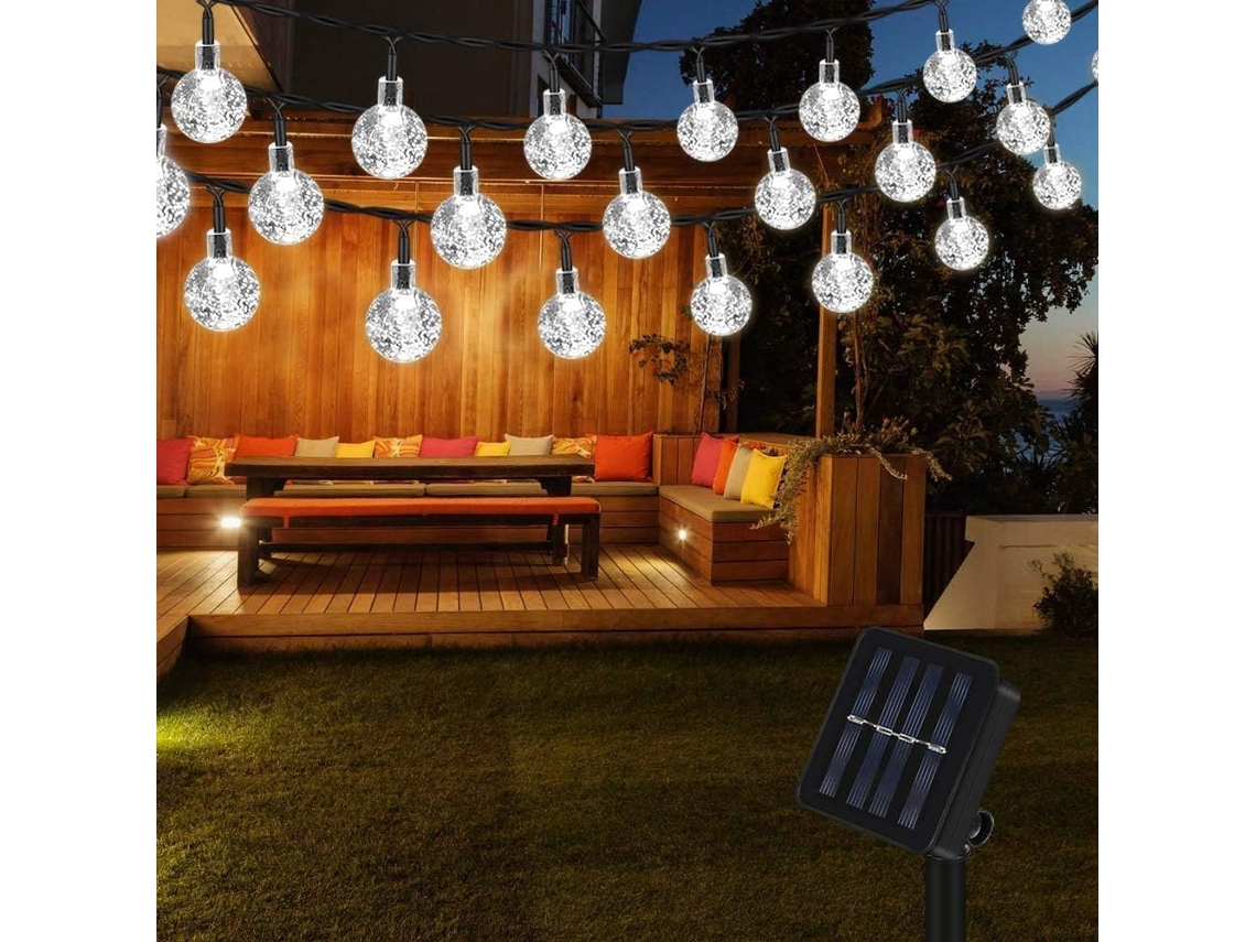 Cordão de Luzes Led, Bola de Cristal Solar para Exterior, À Prova D'água, 12m, 100 Leds BRILVIBERA (luz Branca)