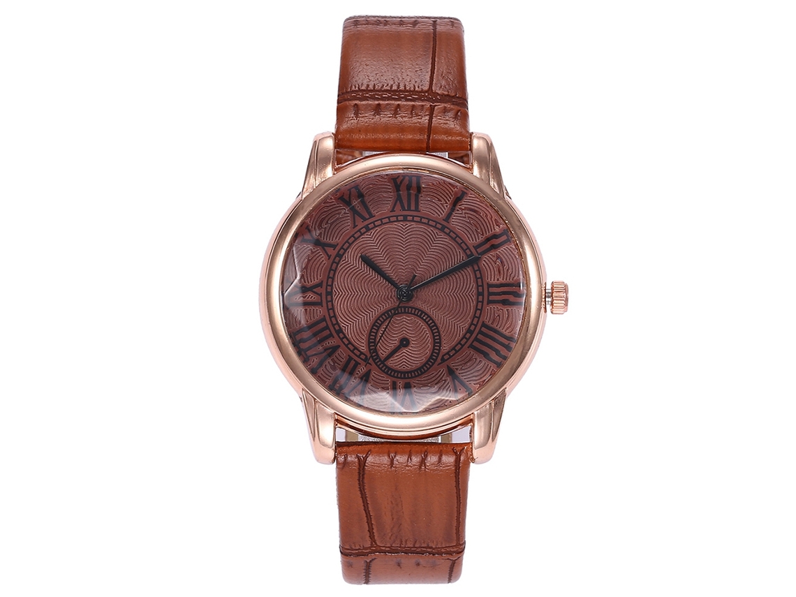 Relógio Feminino Pulseira Pu Romanos Números Quartzo Vansvar Marrom