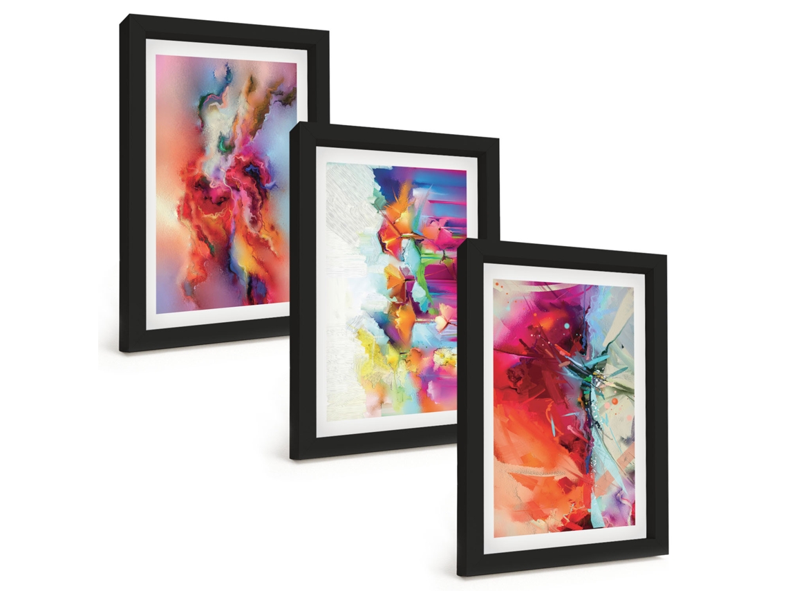 Composição De Quadros Na Paredeformas Abstratas Coloridas Moldura Preta Quadros Para A Sala De Estar Espelharte (3 Peças 20x30 Cm)