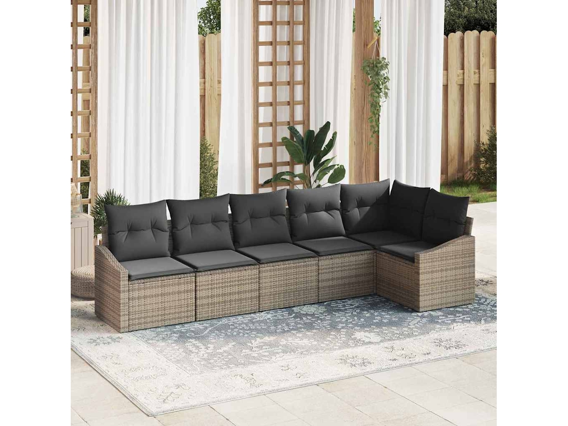 Vidaxl Conjunto De Sofá De Jardim 6 Unid. Cinzeto Vime Pe
