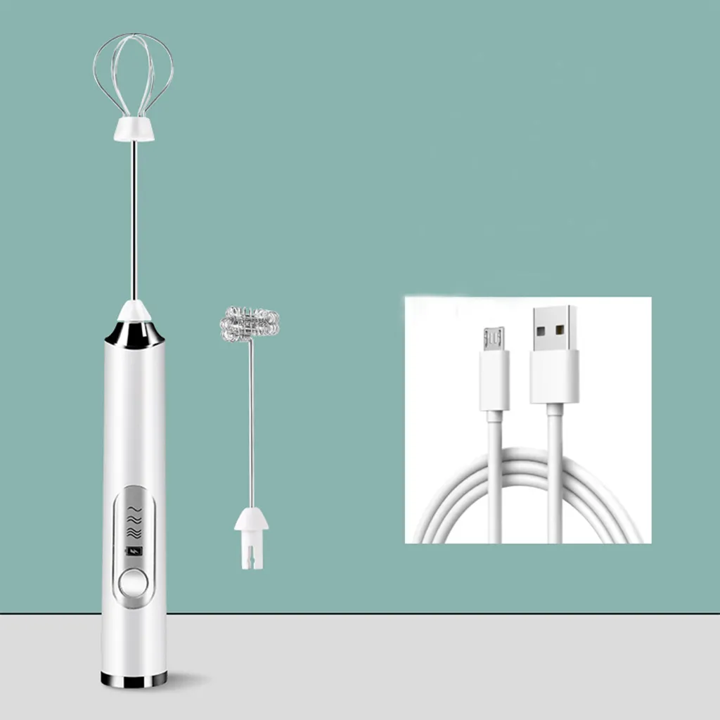 Espumador De Leite Com 2 Cabeças, Batedor Café, Recarregável Via Usb, Misturador Espuma, Mini Elétrico, Leite, Prateado