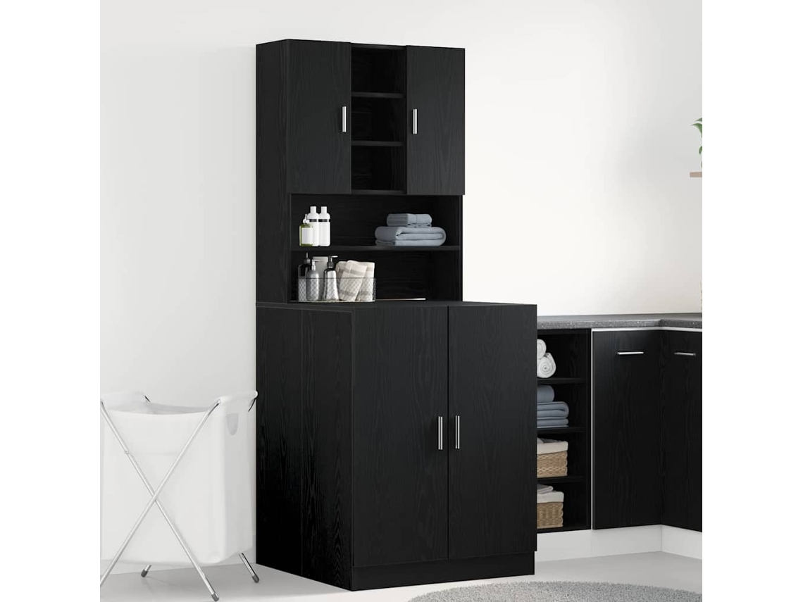 Conjunto 2 Armazenamento De Máquina De Lavar Vidaxl Preto Derivados De Madeira (70,5 X 71,5 X 181,5 Cm)
