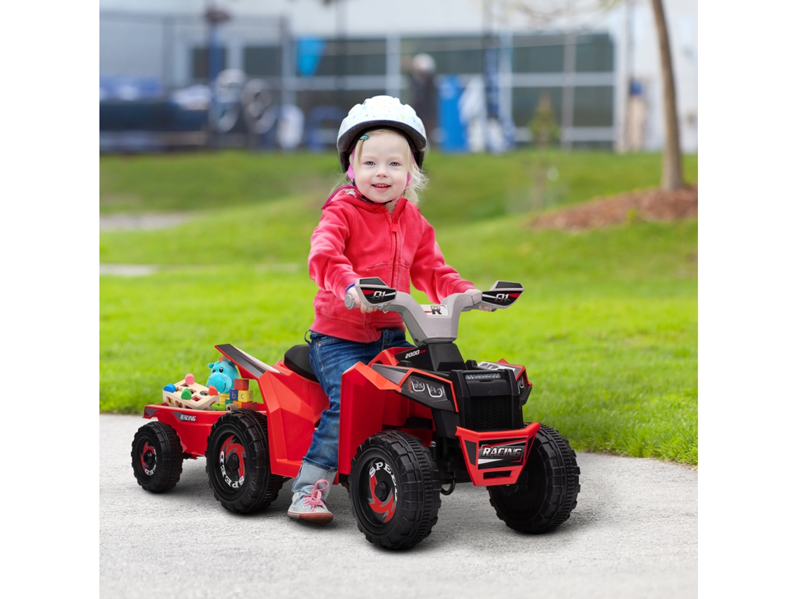 Quad Infantil Elétrico Com Reboque, 2,5 Km/h, 50 Minutos De Tempo De Condução, Para 1,5 A 3 Anos, Até 25 Kg, Vermelho