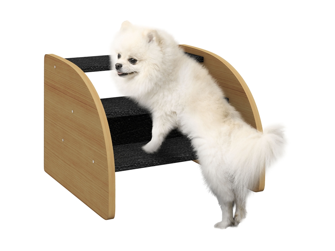 Escadas para Animais de Estimação Escadas para Cachorro, 3 Degraus, Cachorro Pequeno, 38,5cm X 38,5cm X 30cm, Carvalho + Preto Ge