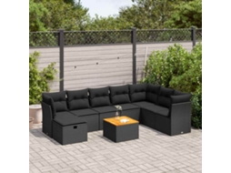 Vidaxl 9 Pcs Conjunto De Sofás P/ Jardim C/ Almofadões Vime Pe Preto