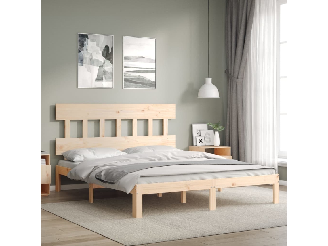 Vidaxl Estrutura De Cama King Size Com Cabeceira Madeira Maciça