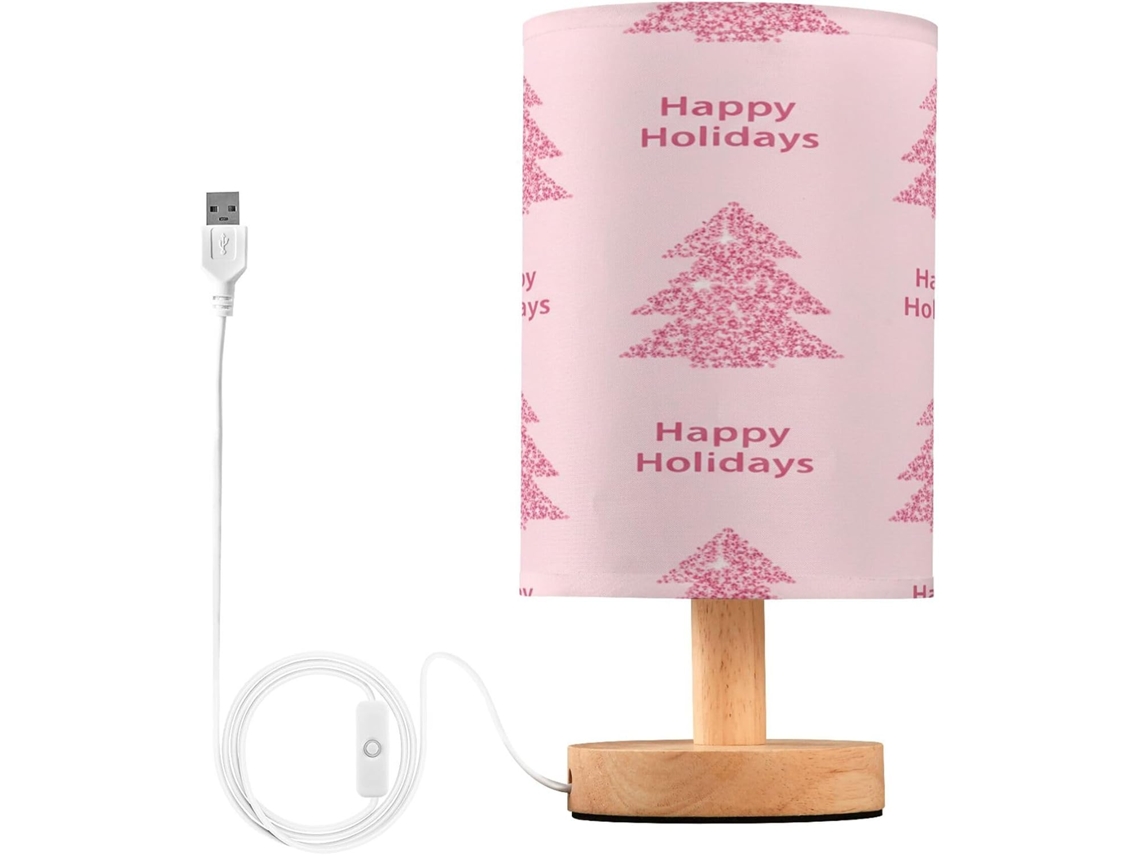Cabeceira rosa em formato de árvore de Natal, pequena mesa de LED com portas USB e suporte para papel de seda em formato de cúpula para sala de estar.