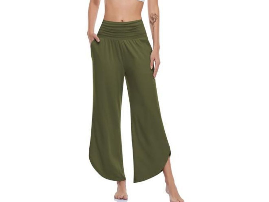 2026 pantalones de Yoga de Pierna Ancha para Mujer de Cintura Alta Confortables Con Bolsillos M Verde Ejército