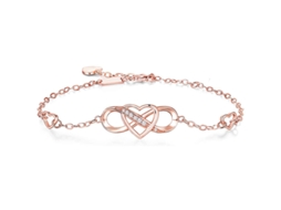 (ouro Rosa) Joias Elegantes Em Prata, Adornadas Com Um Exclusivo Símbolo Do Infinito, Pulseira De Coração Em Prata De Lei 925.