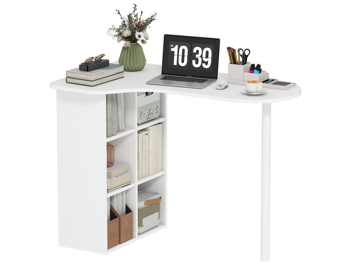 Mesa Curva para Quarto com 6 Prateleiras e 4 Estantes Ajustáveis aço e Madeira 100x59x75,5 Cm BTFORUS