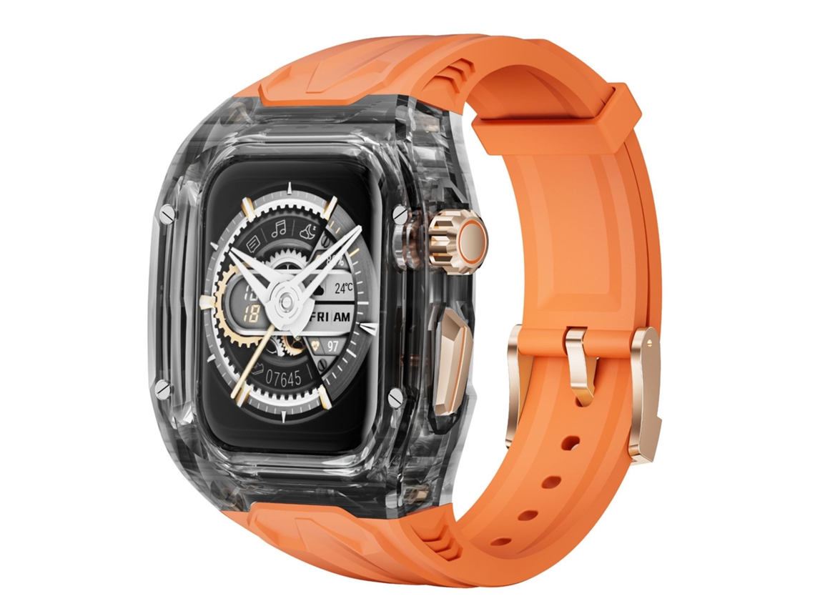 Bracelete Para Apple Watch 10ª/11ª Geração 42mm, Caixa Transparente De Policarbonato De Peça Única Laranja Com Preto Panoona