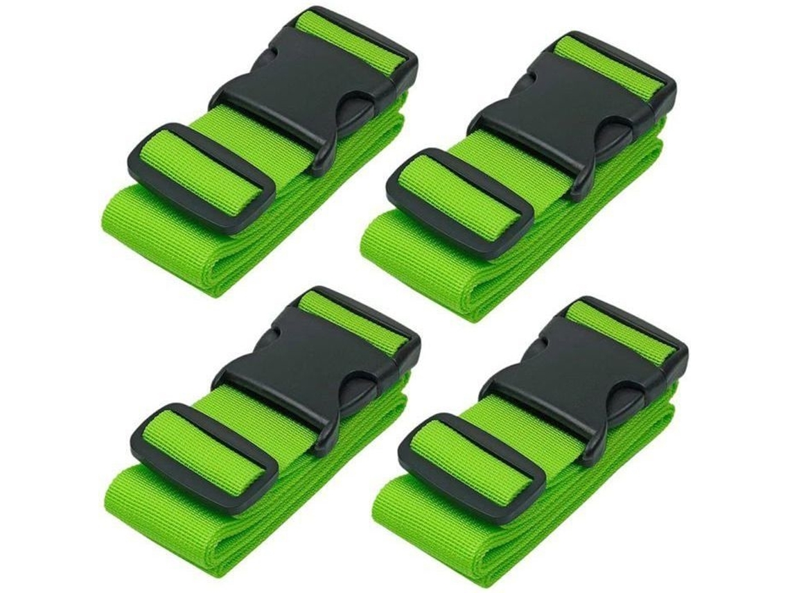 Conjunto De 4 Alças Viagem Ajustáveis​​ Em Nylon, 5 Cm X 180, Para Malas, Bolsas E Bagagens, Verde Claro