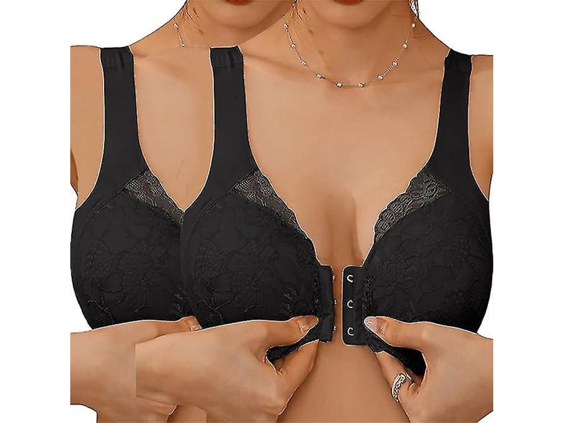 Sutiã Feminino de Alcinha com Fecho na Frente, Tecido de Seda Gelada Respirável, Ideal para Treinos e Noite Inteira 2 Peças Preto
