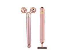 Massageador Facial 2 em 1 com Rolo 3d e Formato de T para Lifting Antirrugas Ouro Rosa GOKOCO