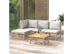Vidaxl 5 Pcs Conj. Lounge De Jardim Bambu C/ Almofadões Cinzento-claro