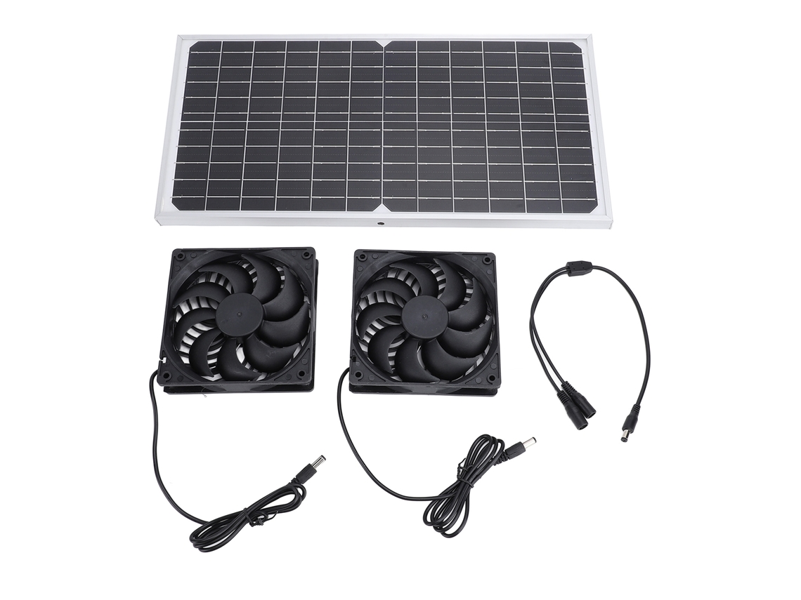 Kit de Ventilador Solar Duplo 16W com Painel de Silício Monocristalino para Galinheiro e Estufa
