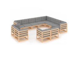Conjunto 12 lounge de jardim com almofadões VIDAXL pinho maciço