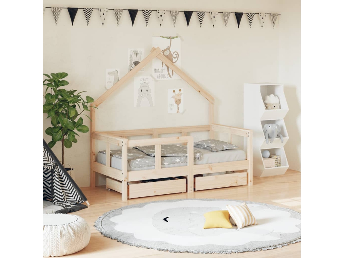 Vidaxl Estrutura De Cama Infantil C/ Gavetas 70x140 Cm Pinho Maciço