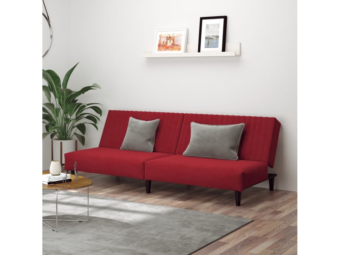 Sofá Cama Sofá Conversível Lovely Home Madeira Veludo Vermelho (200x84.5x69cm)