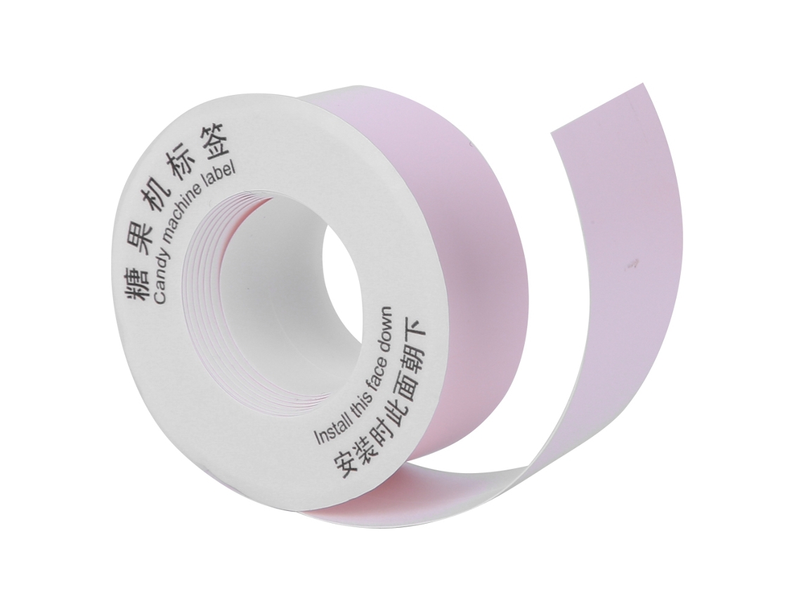 Cinta Etiqueta Papel Térmico Rosa Base Letras Negras Para Máquina Etiquetadora