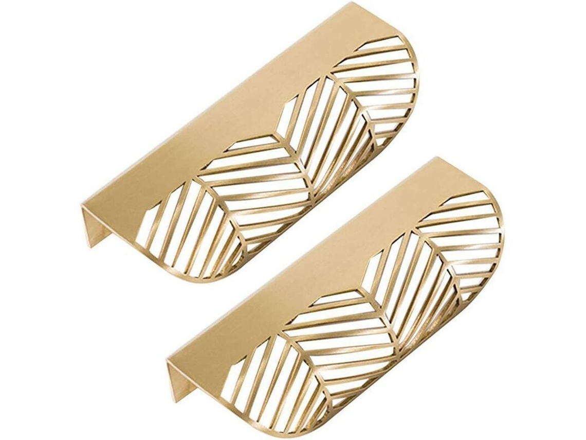 Alça de gaveta Nova Line, em latão com design de folha, para armários, portas e gavetas, 2 unidades