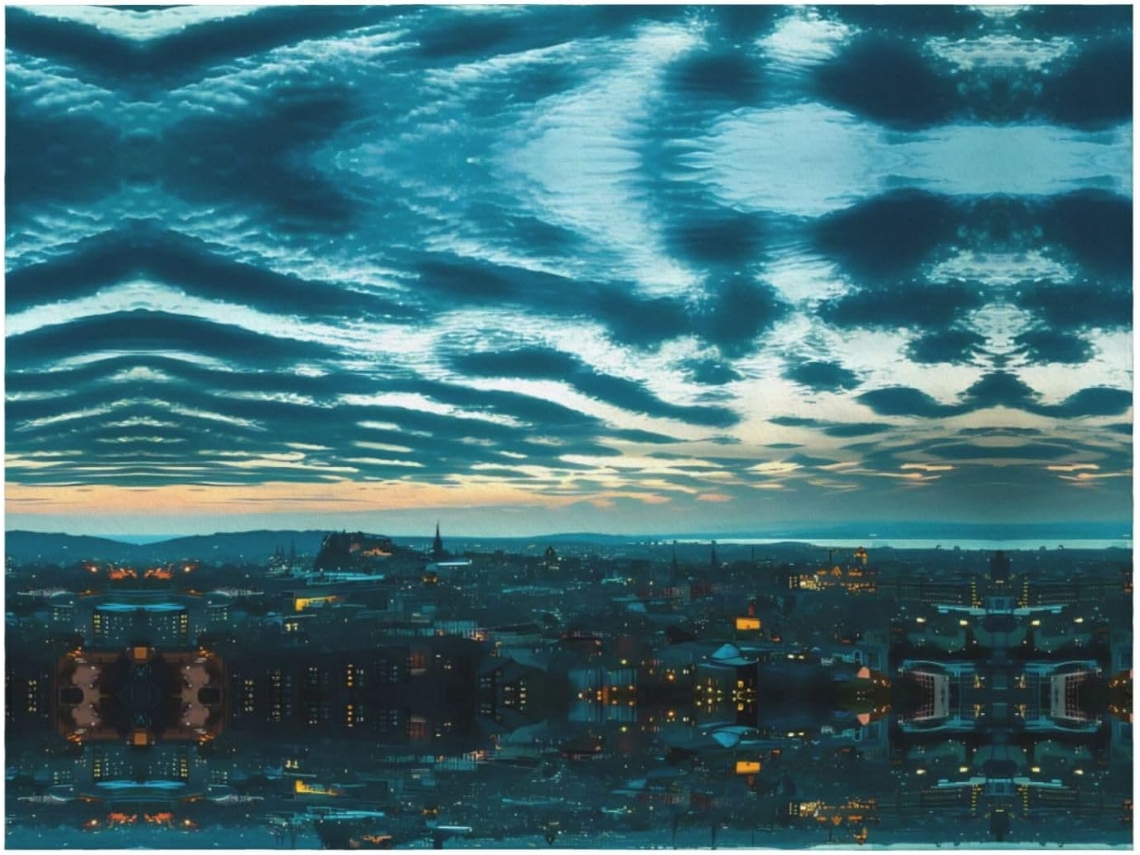 Colcha de Flanela Moderna com Estampa Paisagem Urbana Ao Entardecer Macia e Aconchegante Perfeita para o Sofá