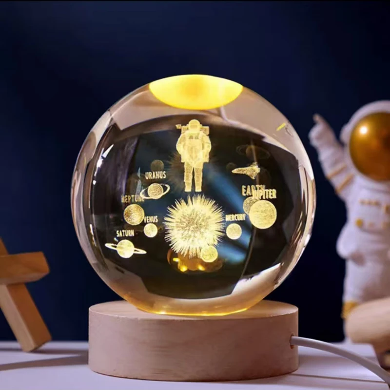 Bola de Cristal de 8 Cm com Gravação a Laser 3d, Série Astronômica MDUG (estilo 1 com Base de Led)