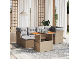 Vidaxl 7 Pcs Conjunto De Sofás P/ Jardim Com Almofadões Vime Pe Bege