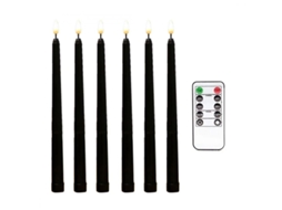 2026 6 Velas Taper Negras Sem Chama com Controle Remoto e Temporizador Led Operadas por Baterias Yxu Negro