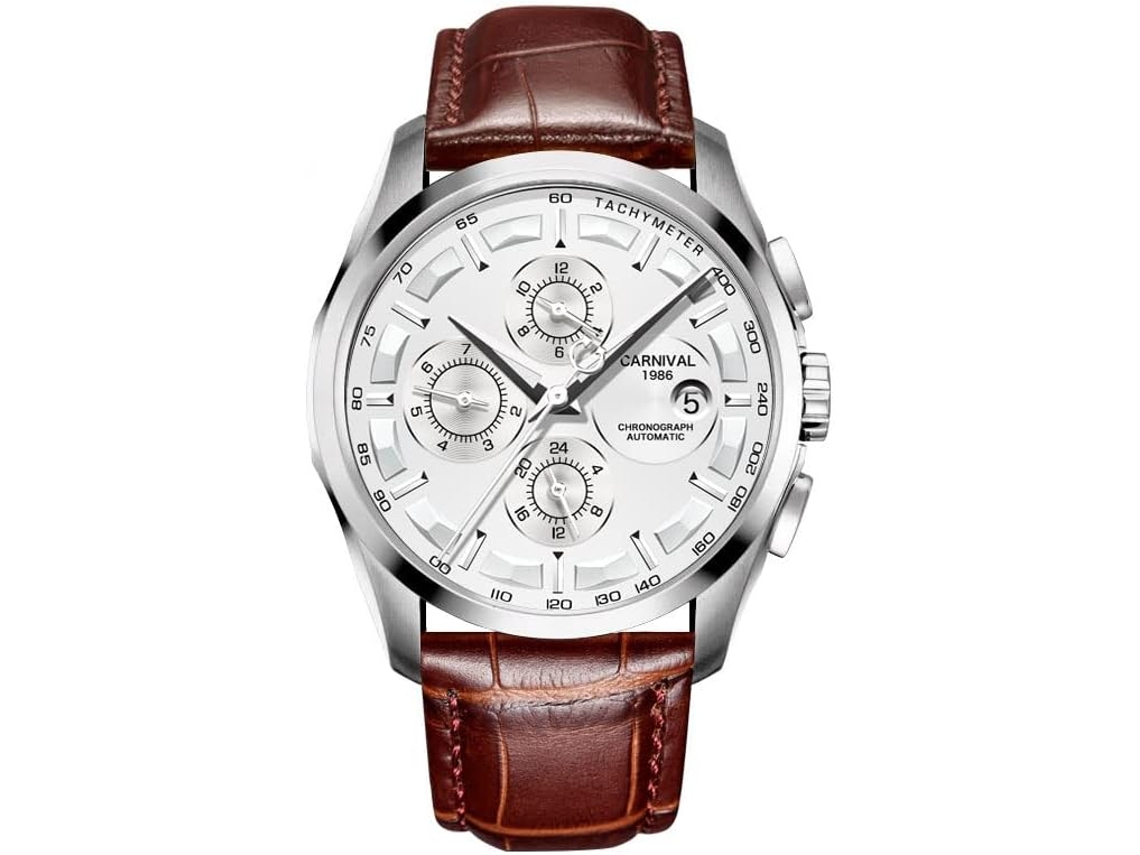 Relógio Masculino De Função Complexa Relógio De Aço Inoxidável Pulseira De Couro Rosa Dourado Marrom Ushion