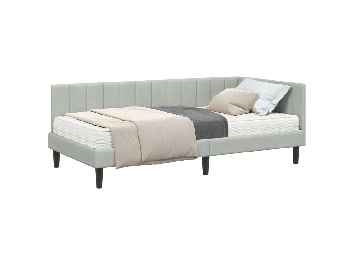Conjunto de 2 Estruturas de Cama de Canto com Colchão Cinzento Claro MAISON EXCLUSIVE (não especificado)