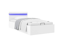 Cama Hidráulica C/ Arrumação Led 90x200cm Couro Artifi. Branco
