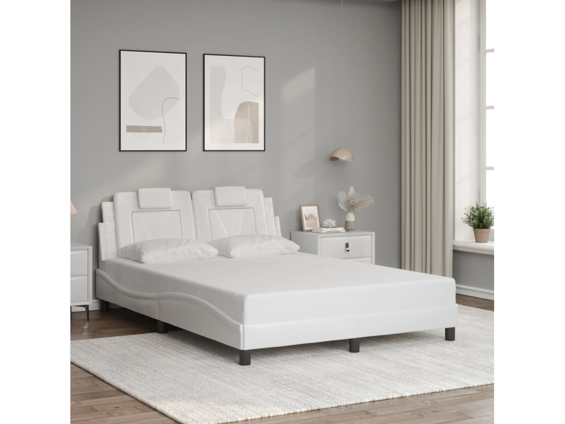 Estrutura Cama C/ Cabeceira Couro Artificial 140x190 Cm Branco
