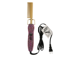 Pente elétrico 2026 para alisar e cachear cabelos, condução de calor uniforme, brilho roxo, plugue 110V (padrão americano) para uso doméstico e em salões de beleza.
