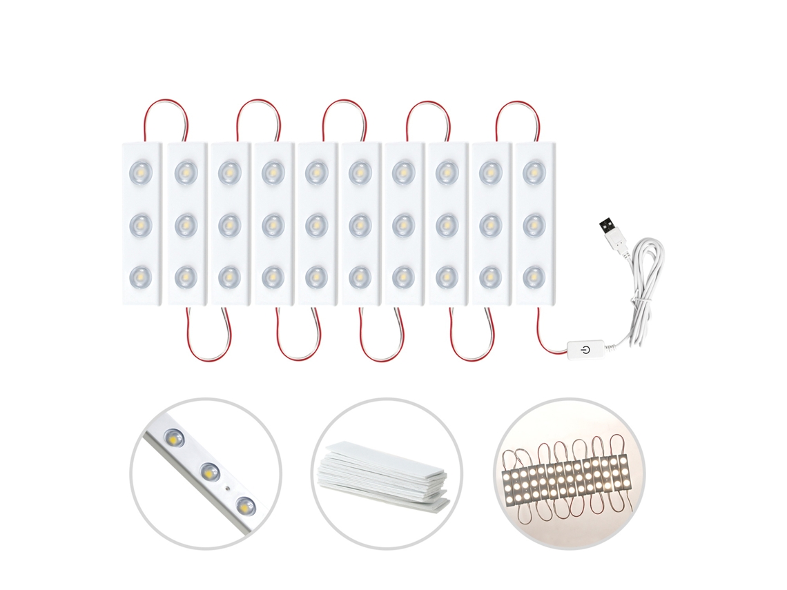 Lâmpada de espelho de maquiagem com luz suave regulável USB interruptor manual 10 lâmpadas | S/MARCA