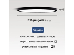 Luminária de Teto Led Inteligente , Controlável Remotamente por Aplicativo. MDUG (preta, 16 Polegadas, 38 W)