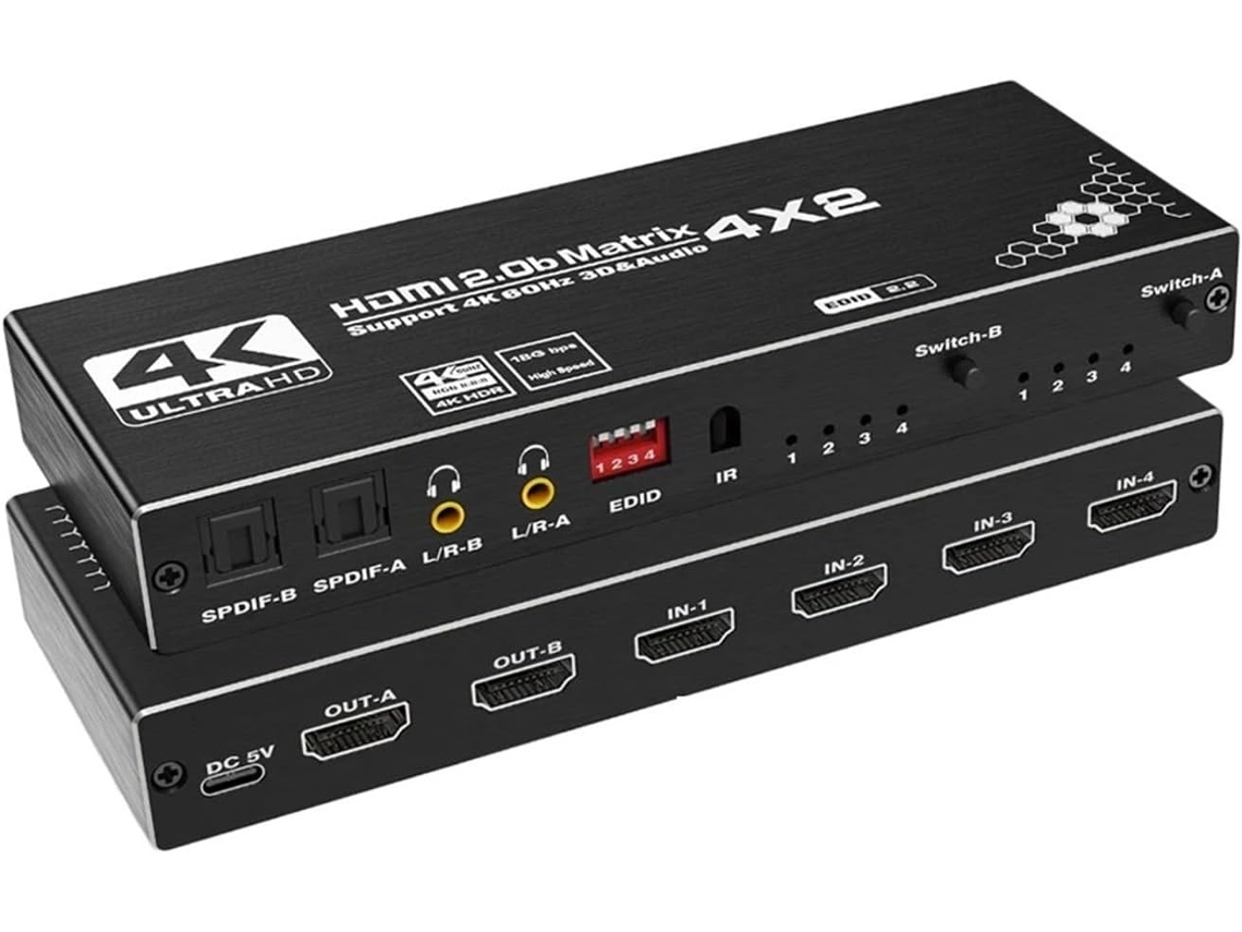 Divisor Matricial 4x2 com 4 Entradas e 2 Saídas com Compatibilidade Spdif L/r de 3,5 Mm SFUSHOS