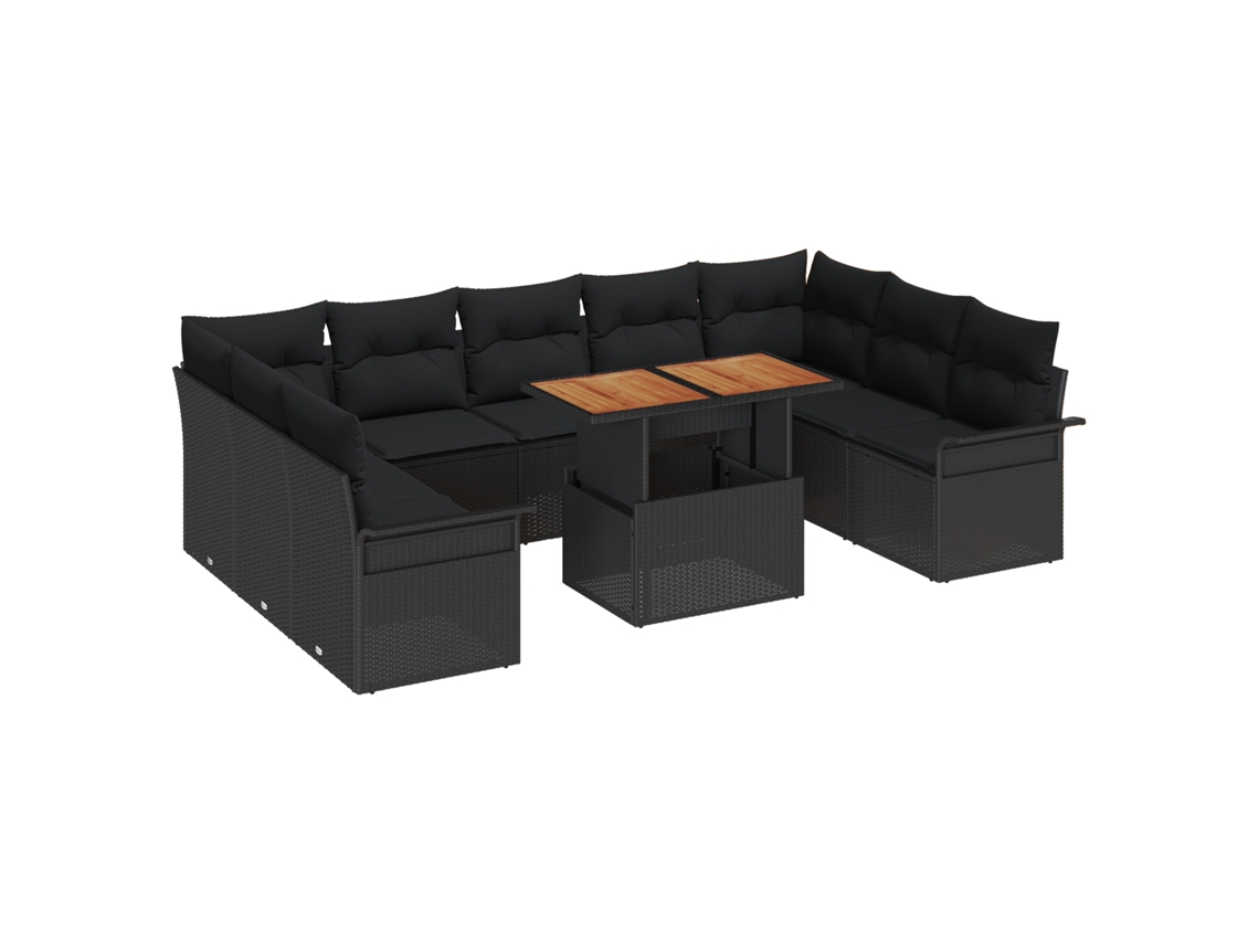 Conjunto 10 Conjunto De Sofá De Jardim Vidaxl Preto Vime Pe (100 X 55 X 73 Cm)