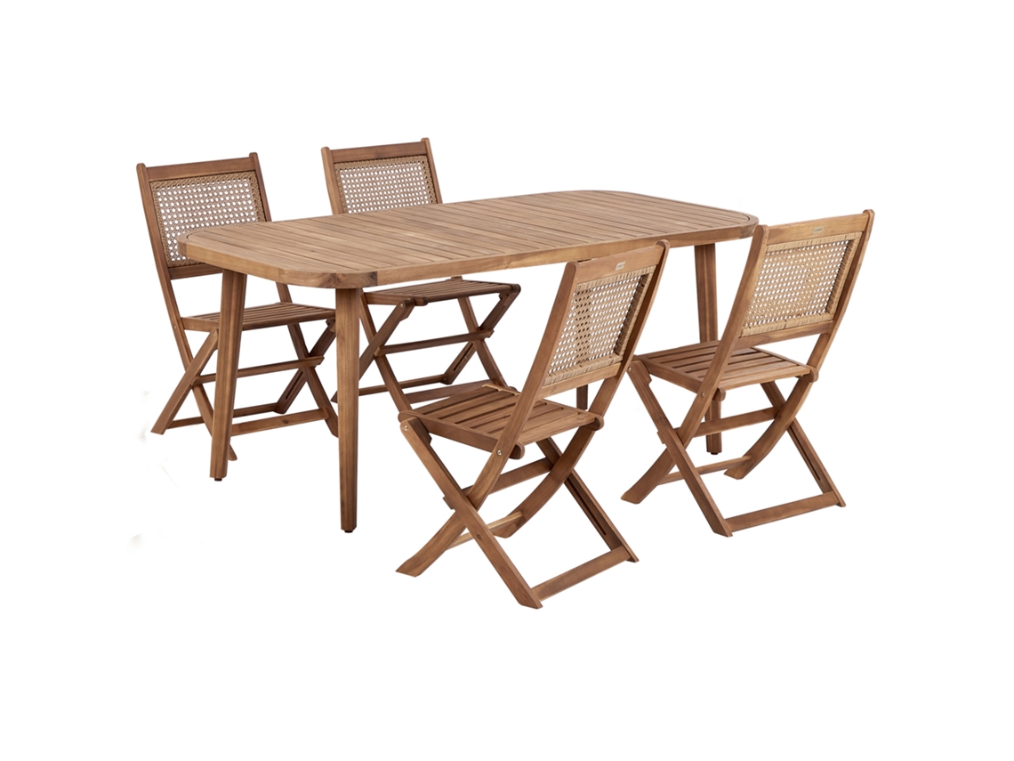 Conjunto De Comedor Exterior 4 Plazas Beliani Paraggi De Madera De Acacia Certificada Marrón 180x90x77
