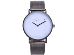 Reloj De Pulsera Unisex De Aleación Simple Con Malla De Acero Letras Mármol Negro Blanco