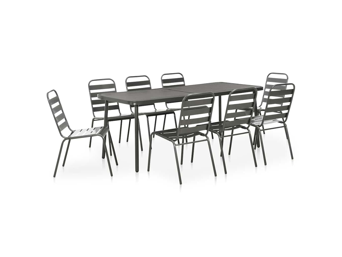 Vidaxl 9 Pcs Conjunto De Jantar Jardim Aço Cinzento-escuro