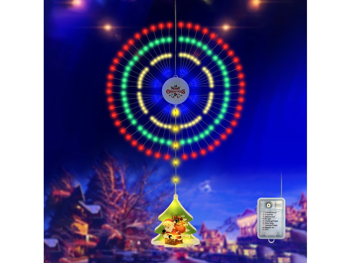 Luzes de Natal 2026 em formato de fogo artificial colorido, à prova d'água IP65, com 8 modos de iluminação.