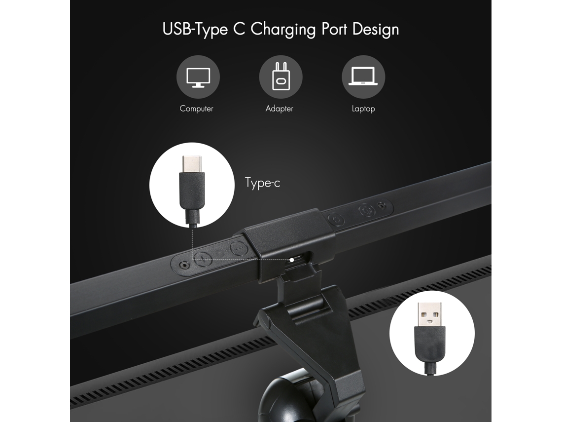 2026 luz para Tela do Monitor Neoglint D C5v 84leds, Controle Táctil, 10 Níveis de Brilho, 3 Temperaturas de Cor, Usb c, Ip44
