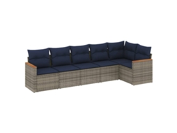 Conjunto de Sofá de Jardim, 6 Peças, Almofadas, Rattan Cinza MAISON EXCLUSIVE