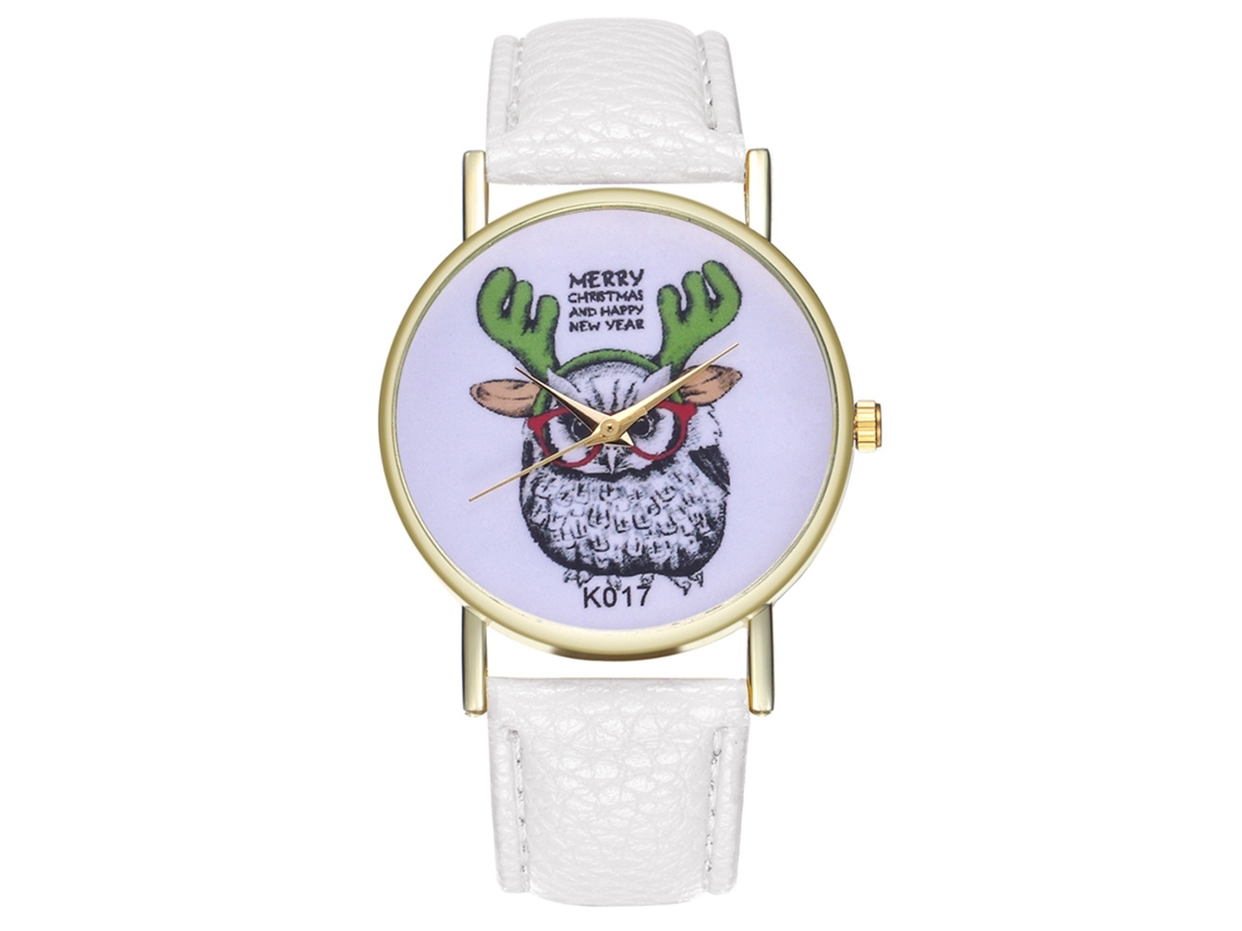Relógio de pulso masculino de quartzo com pulseira de couro, estampa animal, branco, ideal para presente.