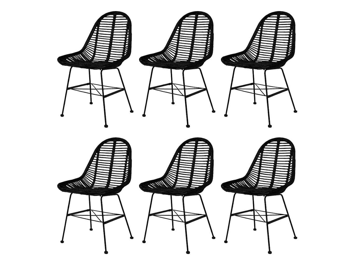Vidaxl Cadeiras De Jantar 6 Pcs Vime Genuíno Preto